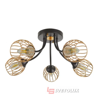 Люстра потолочная лофт на 5 плафонов BL-967S/5 E27 BK+FG Brille