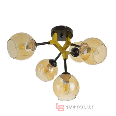 Люстра потолочная на 5 плафонов молекула BL-978S/5 E14 BK/G Brille