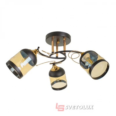 Люстра на 3 плафона черная с золотым LK-706S/3 E27 BK+FG Brille