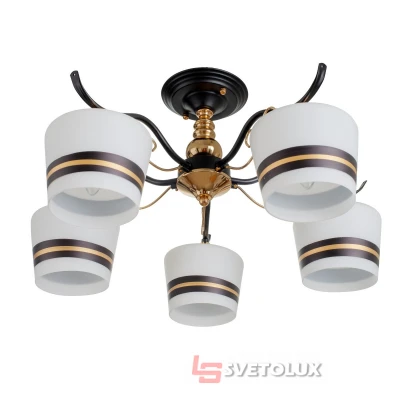 Люстра на 5 плафонов черная с золотым LK-708S/5 E27 BK+FG Brille