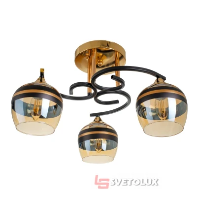 Люстра на 3 плафона черная с золотым LK-716S/3 E27 BK+FG Brille