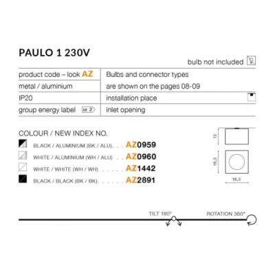 Точечный светильник Azzardo PAULO 1 230V blackALU AZ0959 Точечный светильник Azzardo PAULO 1 230V blackALU AZ0959