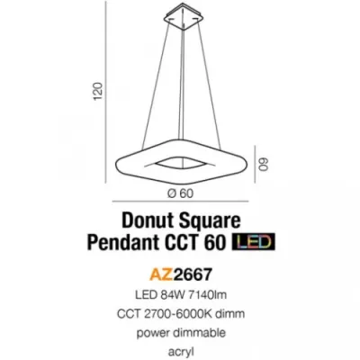 Подвесной светильник Azzardo DONUT square pendant 60 cct AZ2667 Подвесной светильник Azzardo DONUT square pendant 60 cct AZ2667