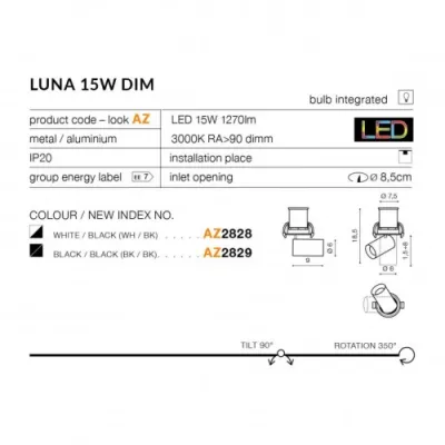 Точечный светильник Azzardo LUNA 15W DIMM black AZ2829 Точечный светильник Azzardo LUNA 15W DIMM black AZ2829