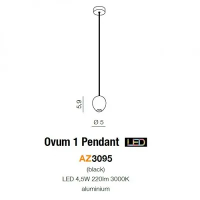 Подвесной светильник Azzardo OVUM 1 pendant black AZ3095 Подвесной светильник Azzardo OVUM 1 pendant black AZ3095