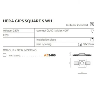 Точечный светильник Azzardo HERA GIPS square S AZ3466 Точечный светильник Azzardo HERA GIPS square S AZ3466