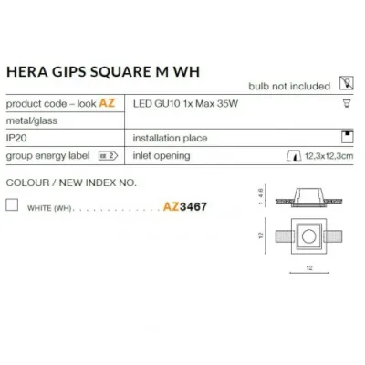 Точечный светильник Azzardo HERA GIPS square M AZ3467