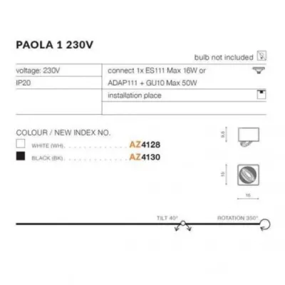 Точковий світильник Azzardo PAOLA 1 230V WH AZ4128