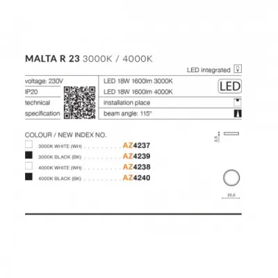 Потолочный светильник Azzardo MALTA R 23 3000K WH AZ4237