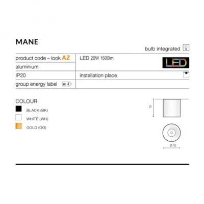 Точковий світильник Azzardo MANE 20W DIMM BK AZ4325 Точковий світильник Azzardo MANE 20W DIMM BK AZ4325