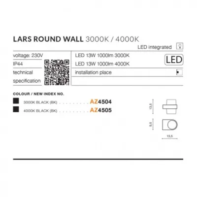 Уличный светильник Azzardo LARS ROUND wall 3000K DGR AZ4504