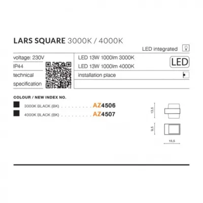 Уличный светильник Azzardo LARS square wall 3000K DGR AZ4506 Уличный светильник Azzardo LARS square wall 3000K DGR AZ4506