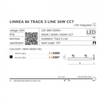 Трековый светильник Azzardo LINNEA 86 track 3LINE 36W cct BK AZ4567 Трековый светильник Azzardo LINNEA 86 track 3LINE 36W cct BK AZ4567