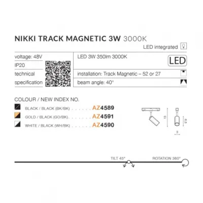 Трековый светильник Azzardo NIKKI track MAGNETIC 3W 3000K BK/BK AZ4589 Трековый светильник Azzardo NIKKI track MAGNETIC 3W 3000K BK/BK AZ4589