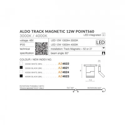 Трековый светильник Azzardo ALDO track MAGNETIC 12W POINTS60 3000K BK AZ4621 Трековый светильник Azzardo ALDO track MAGNETIC 12W POINTS60 3000K BK AZ4621