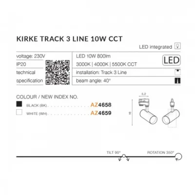 Трековый светильник Azzardo KIRKE track 3LINE 10W cct BK AZ4658 Трековый светильник Azzardo KIRKE track 3LINE 10W cct BK AZ4658
