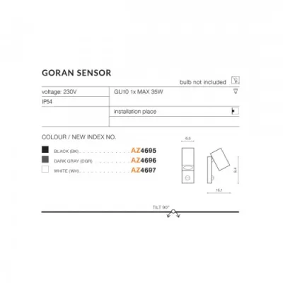 Уличный светильник Azzardo GORAN SENSOR BK AZ4695 Уличный светильник Azzardo GORAN SENSOR BK AZ4695